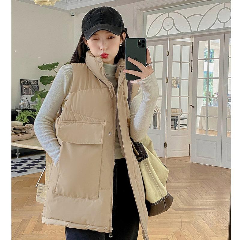 

Зимняя одежда среднего и длинного большого размера, новые большие карманы, пуховый хлопковый жилет и верхняя одежда. XL хаки