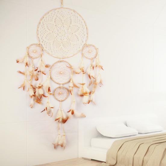 5 Rings Feather Dream Catcher Home Wall Hanging Decoration Ornament Craft Gift