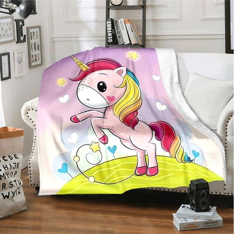 3D cartoon fantasy unicorn warm and soft linen blanket cover suitable for living room, bedroom, bed, sofa, hiking, leisure