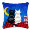 YEESAM ART Latch Hook Cushion Kit for Adults & Beginners Black Cat White Cat Moon Printed Latch Hook Pillow Kit DIY Embroidery Set Pillow Cover Home