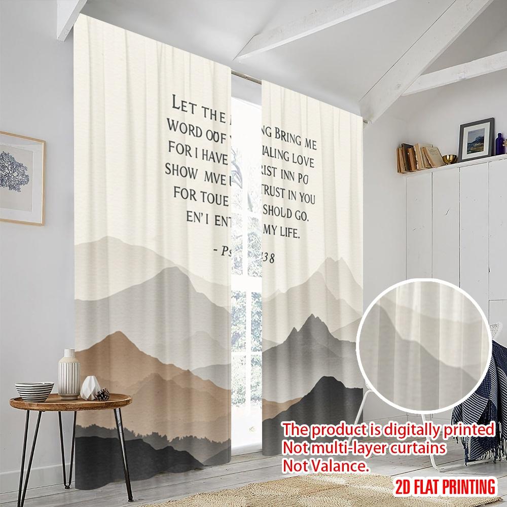 2pcs 2D Flat Printing Window Treatment Curtains Morning Trust Love Mountains Polyester Without Electricity Festive Curtains for