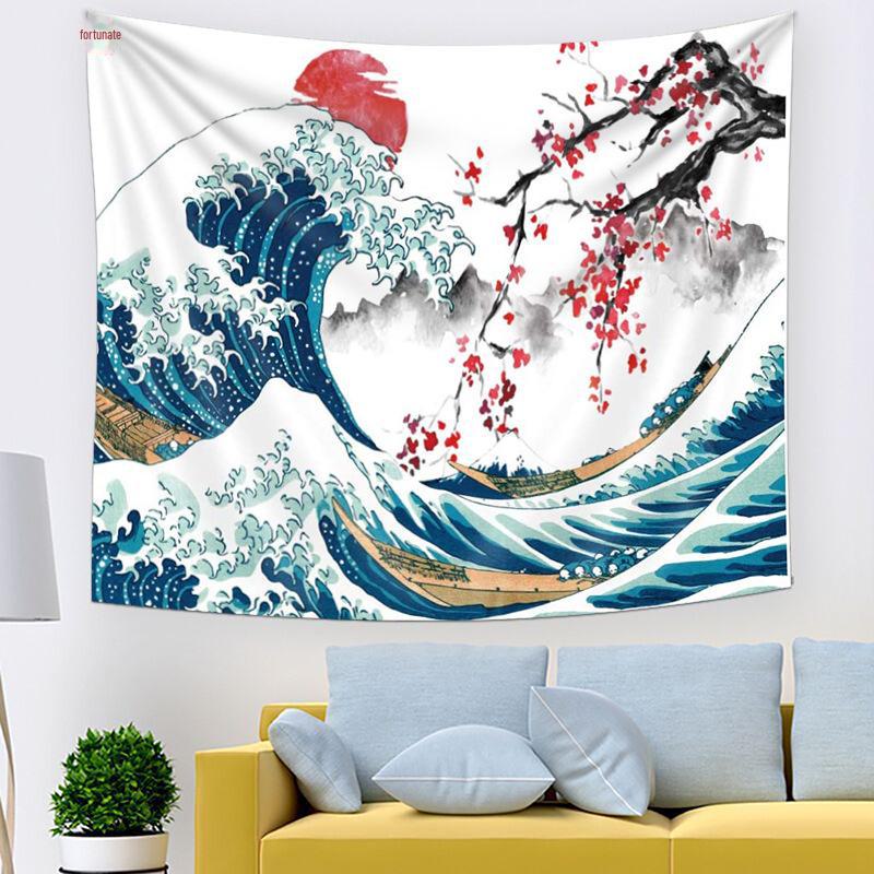 Kanagawa Wave Tapestry: Decorative Wall Hanging & Bedside Cloth
