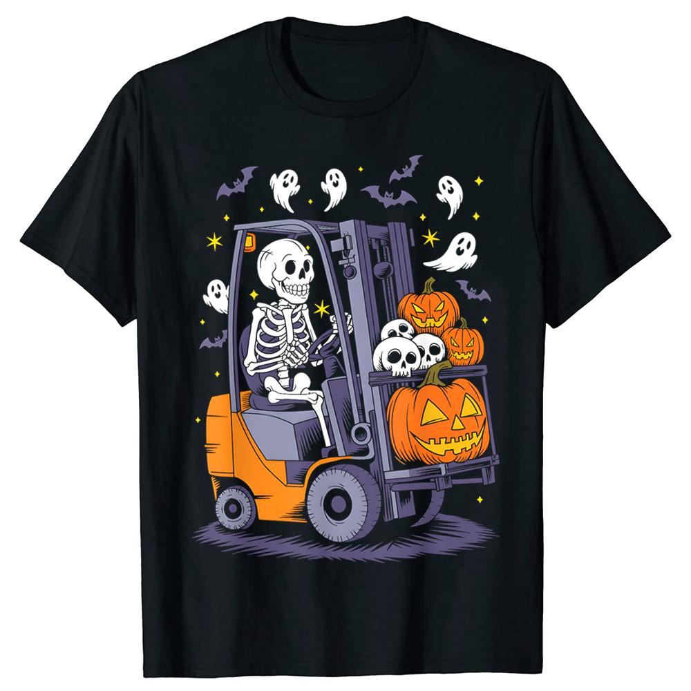 

Funny Skeleton Forklift Operator Halloween Costume T-Shirt Men Women Fashion T Shirts Cotton Short Sleeve Oversized T-shirt T... S разноцветный
