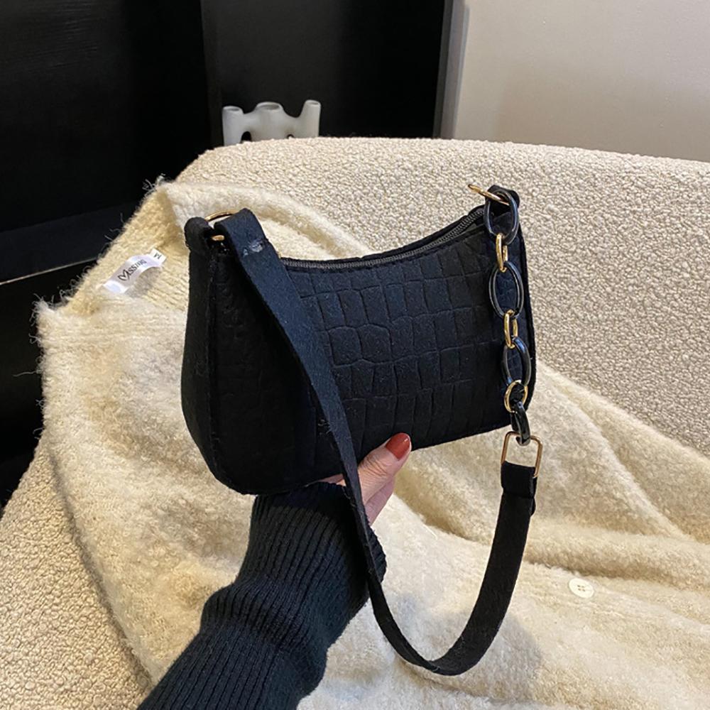 Fashi Felt Cloth Pattern Shoulder Bags For Women Small Handle Underarm Bag Clutch Luxury Solid Color Female Handbag With Purse
