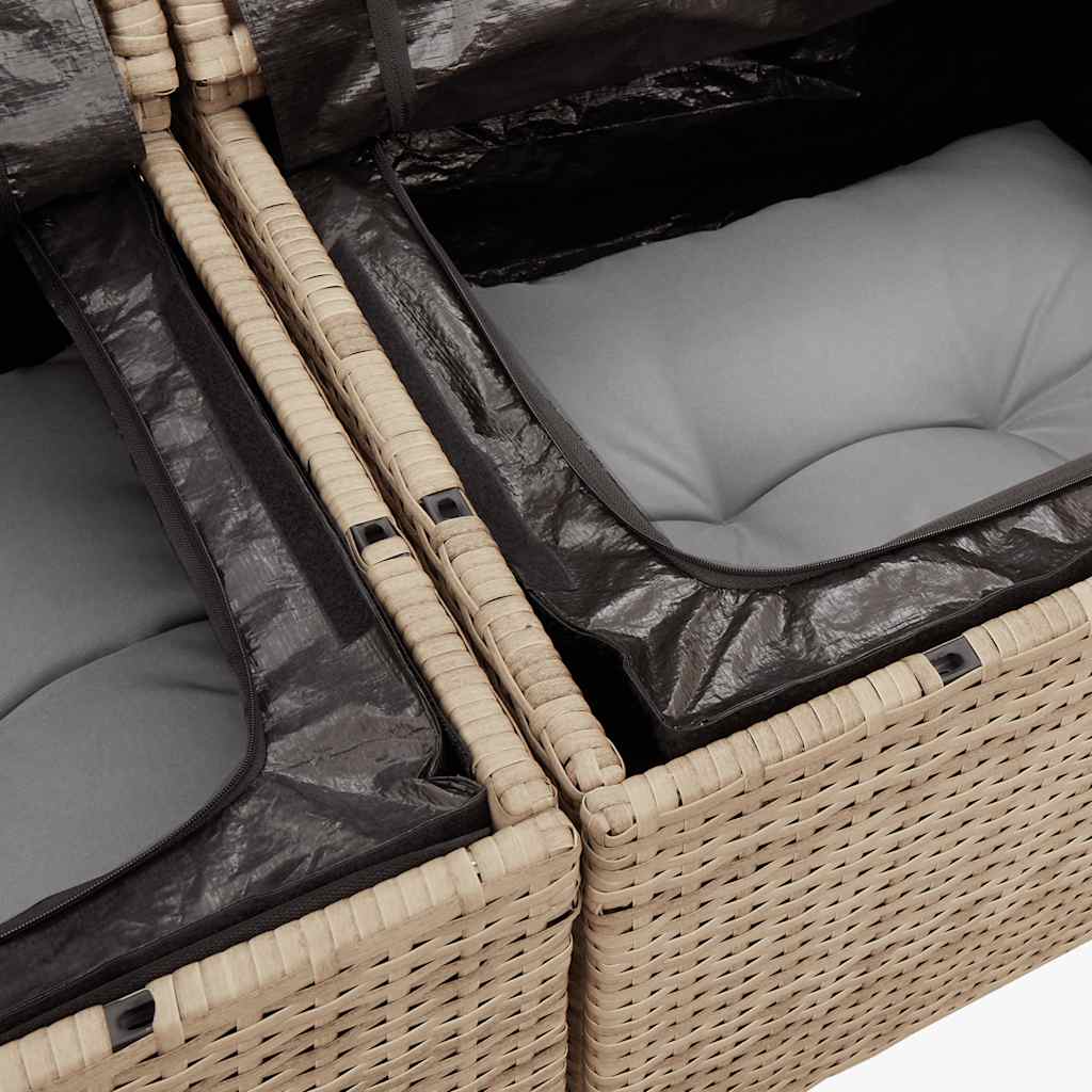 5 Piece Garden Sofa Set with Cushions Beige Poly Rattan & Acacia