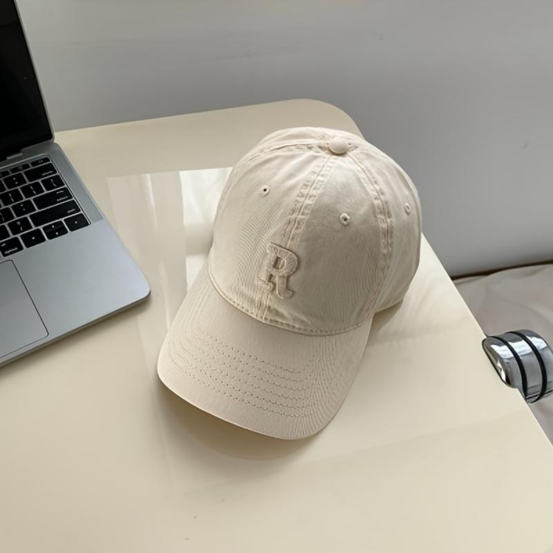 Four season R-letter soft top baseball cap, fashionable men's and women's sun shading and sun protection duckbill cap
