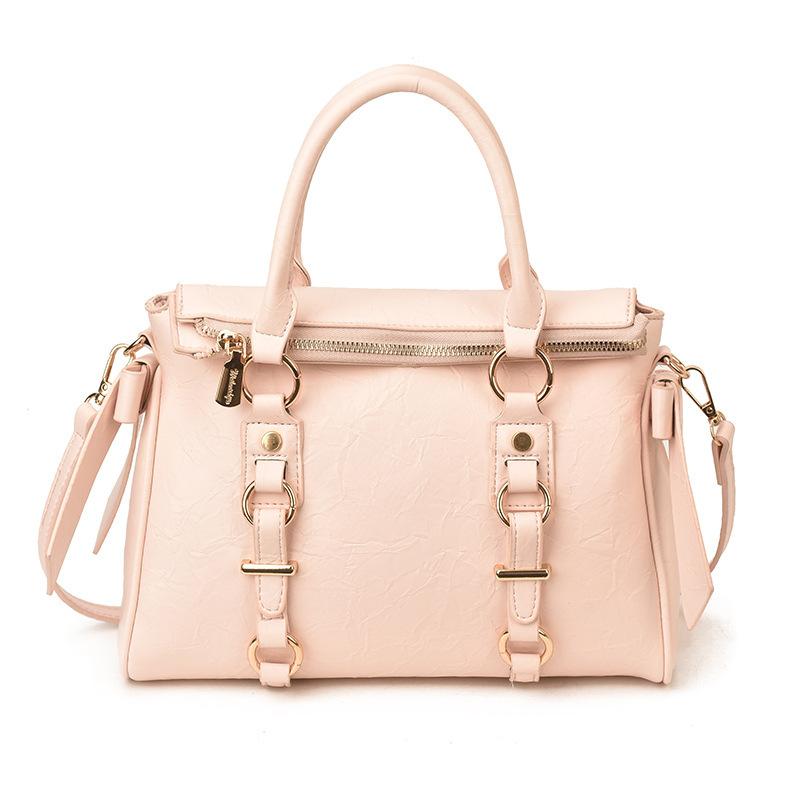 

Sweet Pink Studded Moto Bag Retro PU Leather Handbag With Gold Hardware Women Casual Daily Commute Purse Y2K Belted Hobo Bag рожевий
