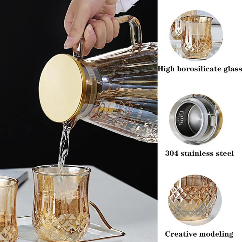 champagne color Heat-resistant glass teapot Large capacity thickened explosion-proof glass Household daily necessities teapot