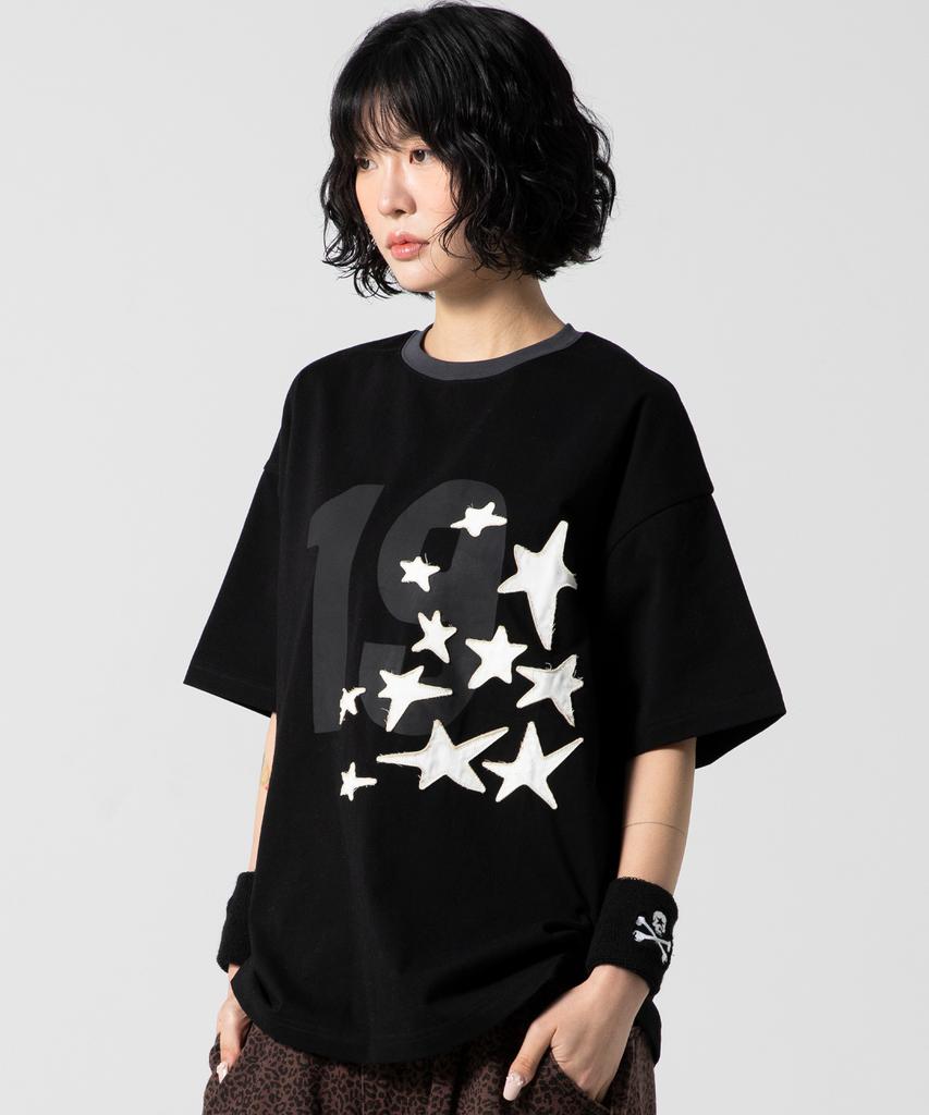 GLACK Gt124 Numbering Star Applique T-Shirt (Black)
