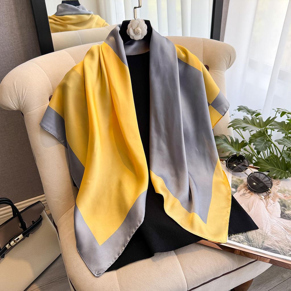 Spring And Autumn Fashion Color Matching Simulation Silk Scarf Versatile Display Temperament Women'S Beach Scarf Headscarf Scarf