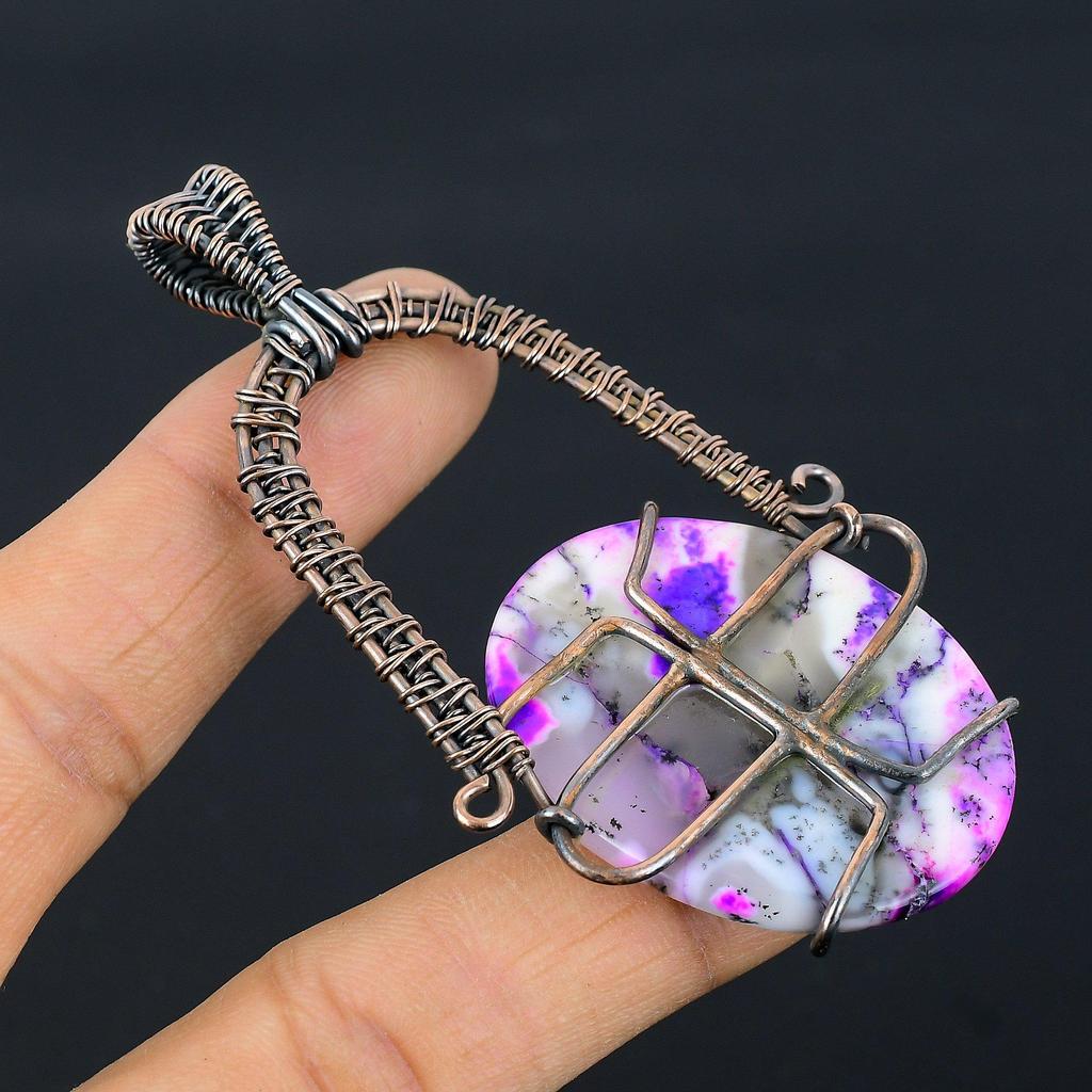 Pink Dendrite Opal 999 Copper Wire Wrapped Pendant, Handmade Gemstone Pendant Jewelry, Gifts For Wife Brand New Pendant