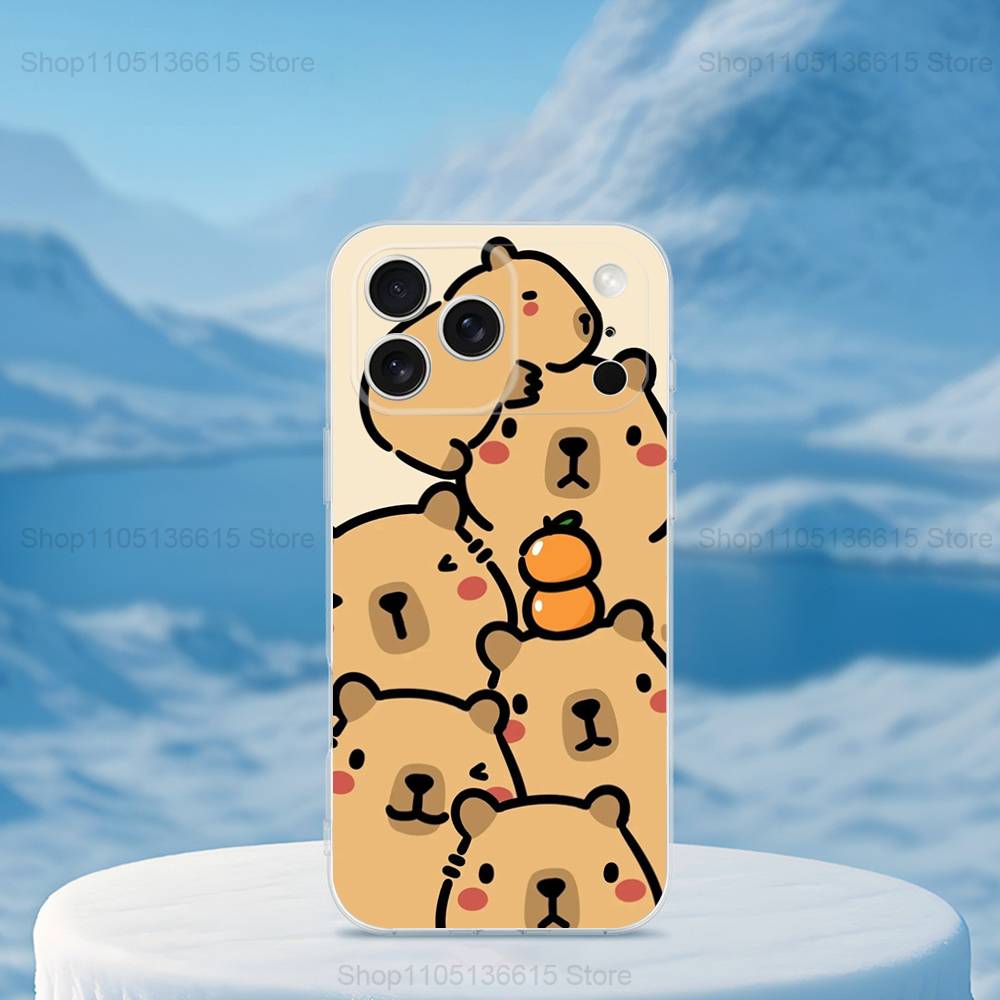 

Cute Capybara Cartoon Phone For iPhone 14,13,12,11,17,16,15,Pro,X,XS,XR,SE,Max,Plus,Mini Transparent Soft Cover iPhone15PRO