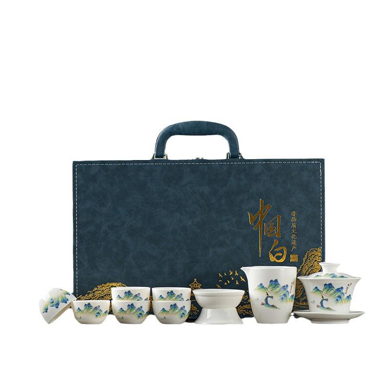 Elegant Jade White Porcelain Gongfu Tea Set - Luxury Portable Gift for Business Events