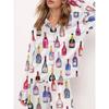Pigiama da donna in raso Set da 2 pezzi Bottiglia di champagne Calici da vino Camicia a maniche lunghe con bottoni Pantaloni Raso Seta Abbigliamento da casa