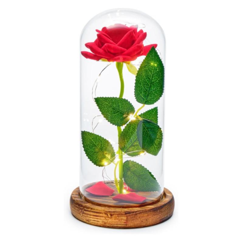 Valentine's Preserved Rose Glass Dome Night Light - Creative Mother's Day Gift for Wife or Girlfriend.