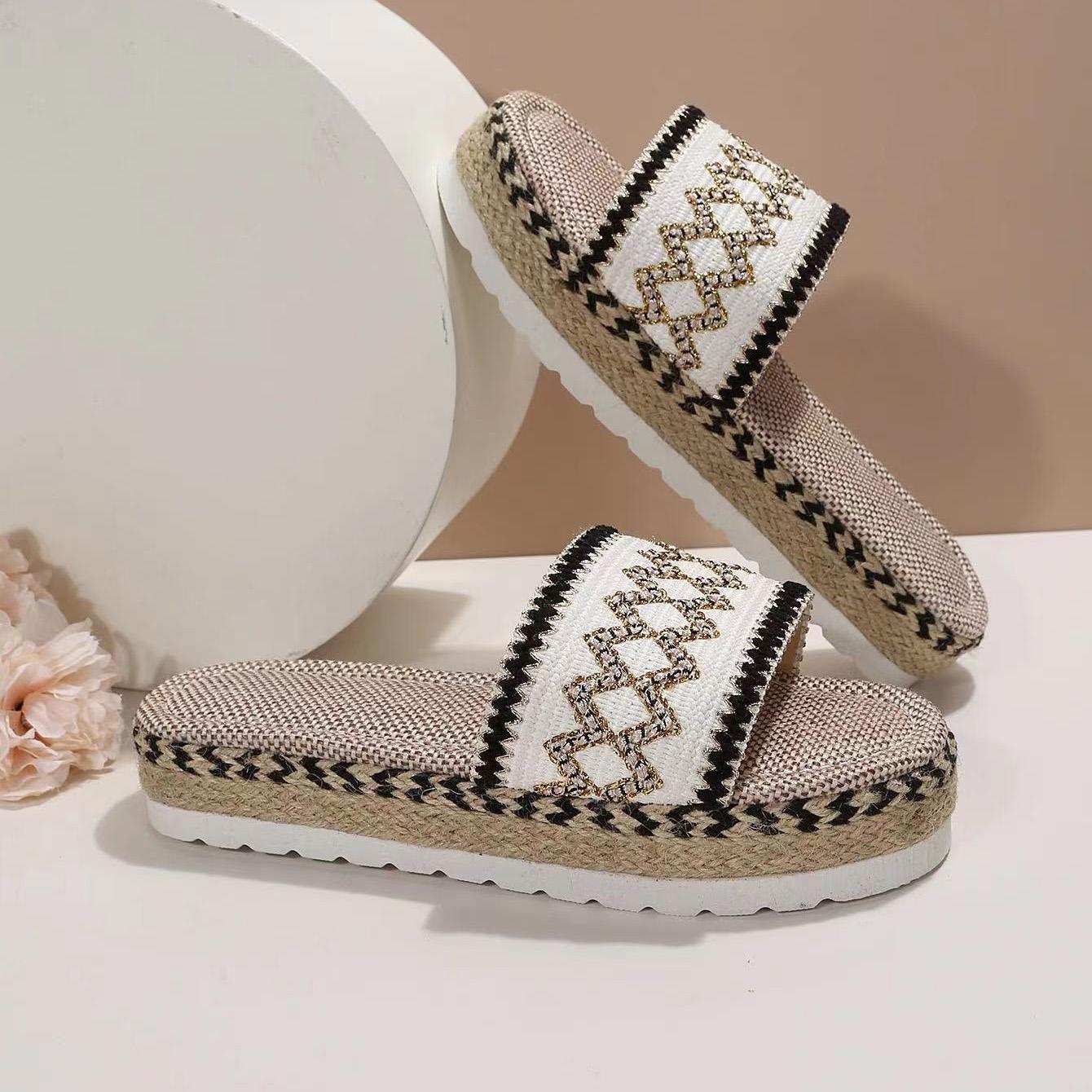 

Женские летние тапочки большого размера на толстой подошве, повседневные сандалии в этническом стиле с плетеным узором «рыбий рот» для улицы, размеры 35-43 39