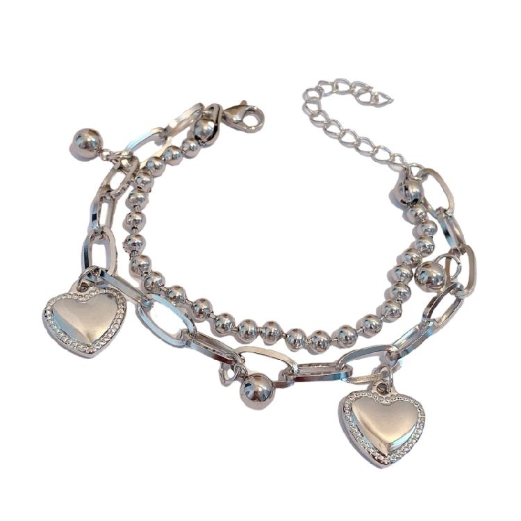 

Fashionable Double Layer Heart Charm Bracelet Sturdy Alloy Beaded Bangle for Women Hip Hop Styles Jewelry Gifts 1