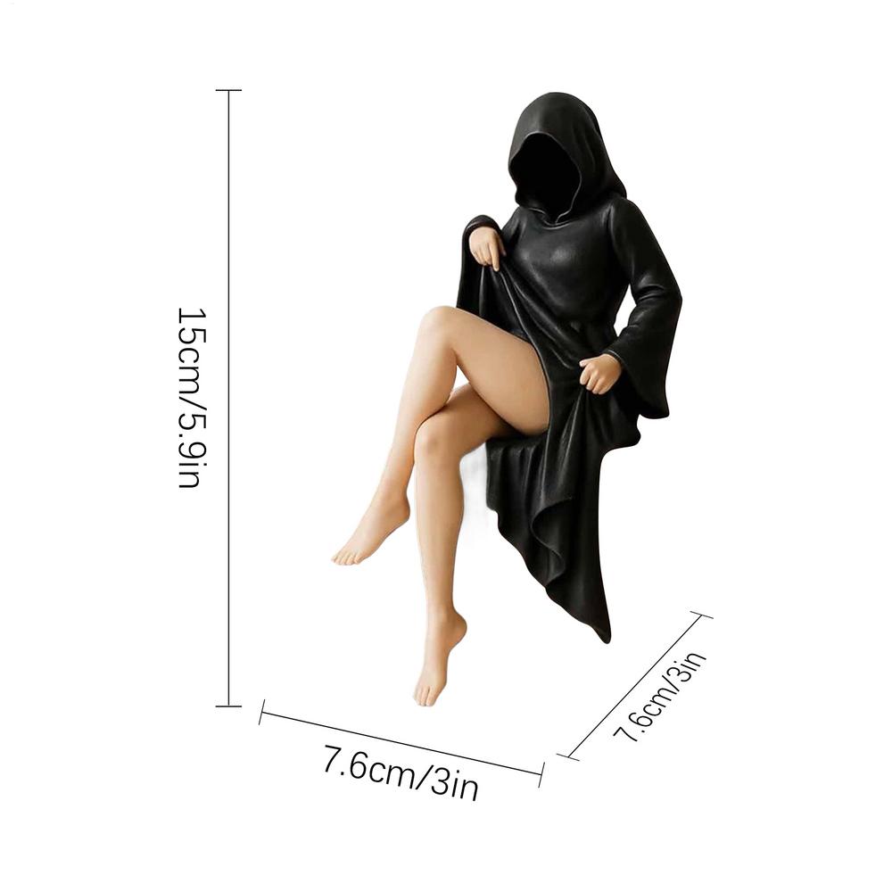 

3D Handmade Resin Death Black Robe Bookshelf Figure Sitting Mysterious Statue Gothic Spooky Display Sculpture Desktop Home Decor