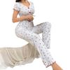 Heart Print Women’s Pajama Set: Stylish European & American Design, Wearable Outdoors, Long Pants, Two-Piece