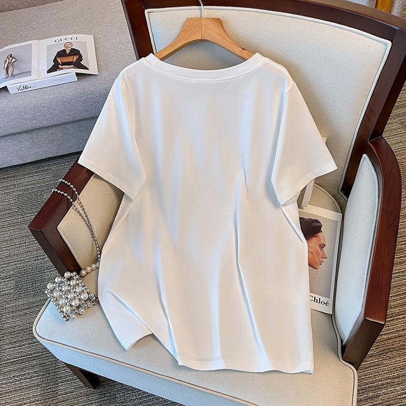 Women's Plus Size Slimming Loose Mid-Length Round Neck T-Shirt (Short Sleeves) 