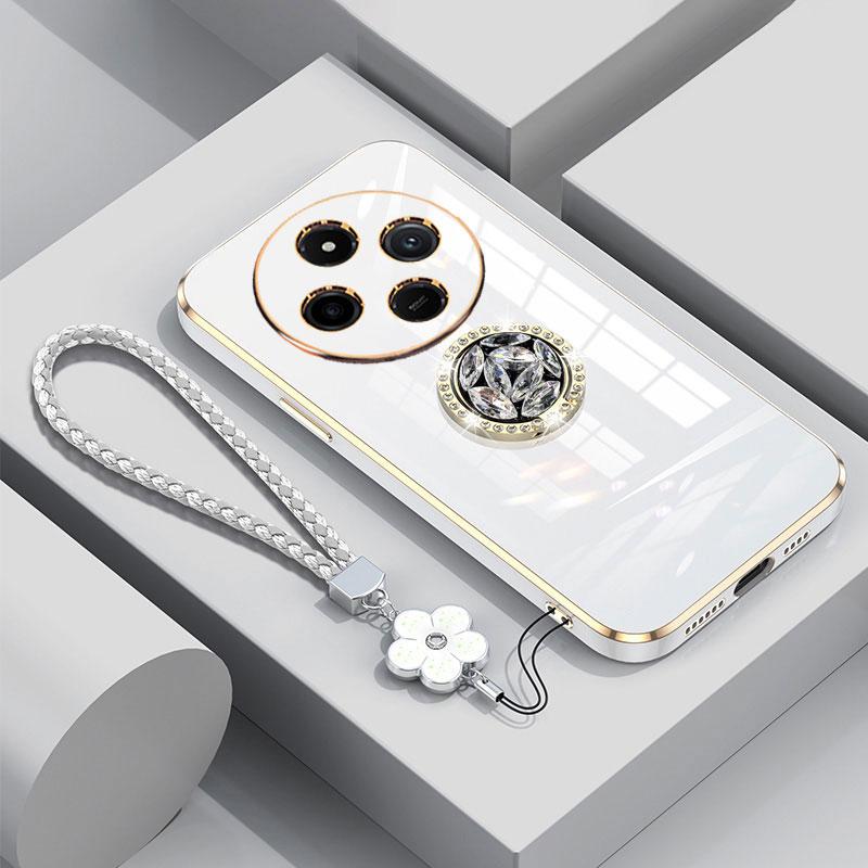 Redmi14C Hülle Luxus Diamantring Abdeckung Für Xiaomi Redmi 14C 13 13C poco F6 pro Handyhülle Mit Blumen Lanyard Beschichtung Hüllen 14C