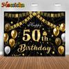 Mocsicka Black Gold Glitter Happy 50th Birthday Photography Backdrop Adult Party Decor Balloons Star Cake Table Photo Background