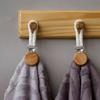 1-8PCS Towel Hanging Clips Woven Cotton Rope Bathroom Wood Round Head Metal Hanging Clips  For Home Towel Clothes Storage Hook