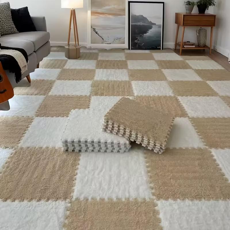 30x30cm EVA Foam Plush Interlocking Floor Mat Soft Carpet Tiles Play Mat Non-Slip Puzzle Rug for Home Living Room