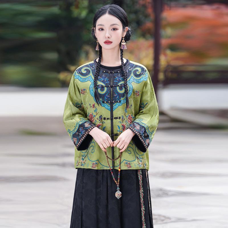 Ethnic Embroidered Loose Fit Cardigan with Chinese Frog Buttons