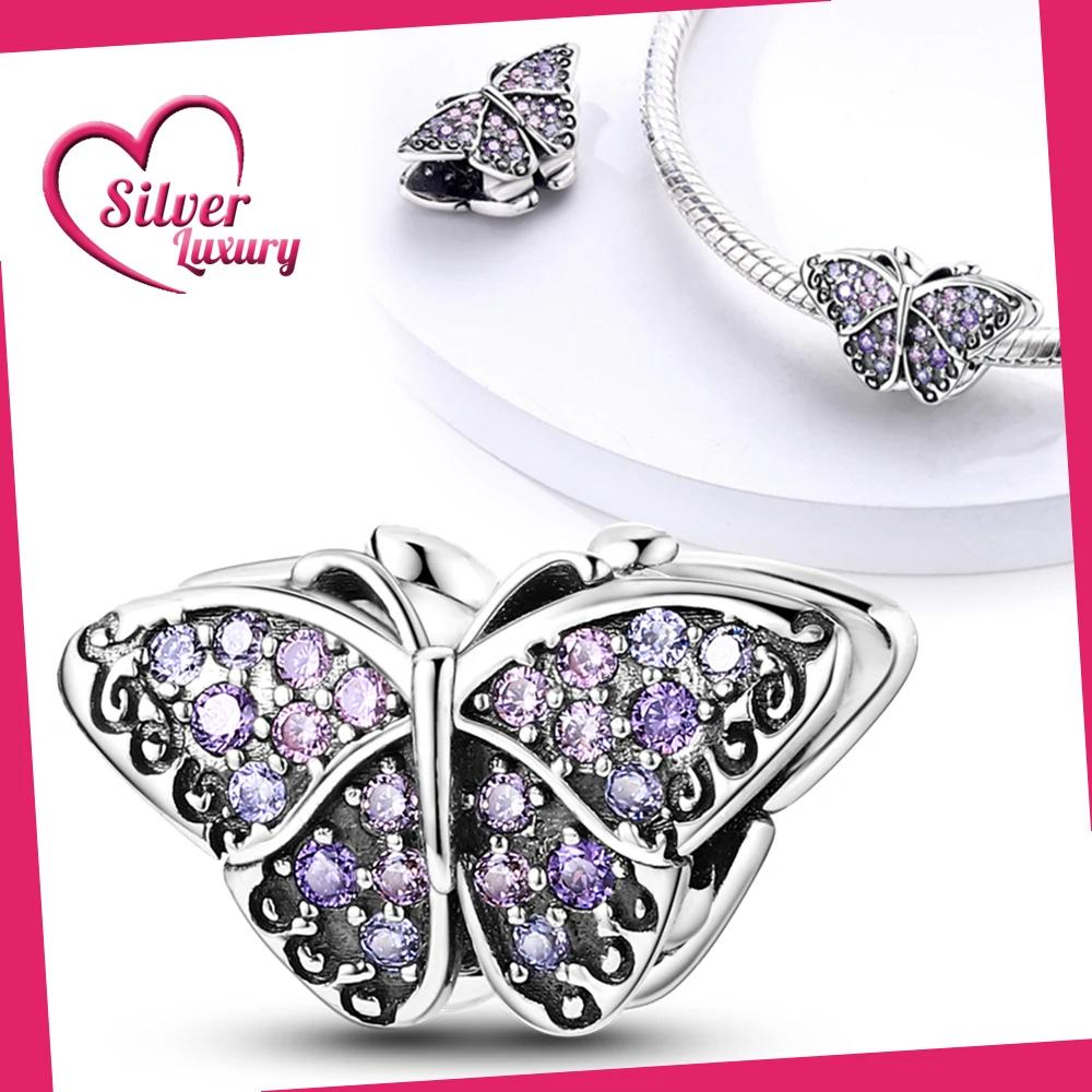 Copper Purple Series Butterfly Flower Iris Rubber Stopper Safety Chain For Women'S Bracelet Diy Jewelry Gift