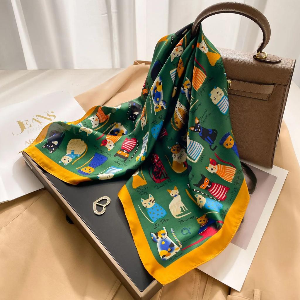 Silk Square Scarf Women 100% Real Luxury Brand Horse Print Neckerchief Female Hair Hand Bag Wrist Foualrd Scarves Bandana