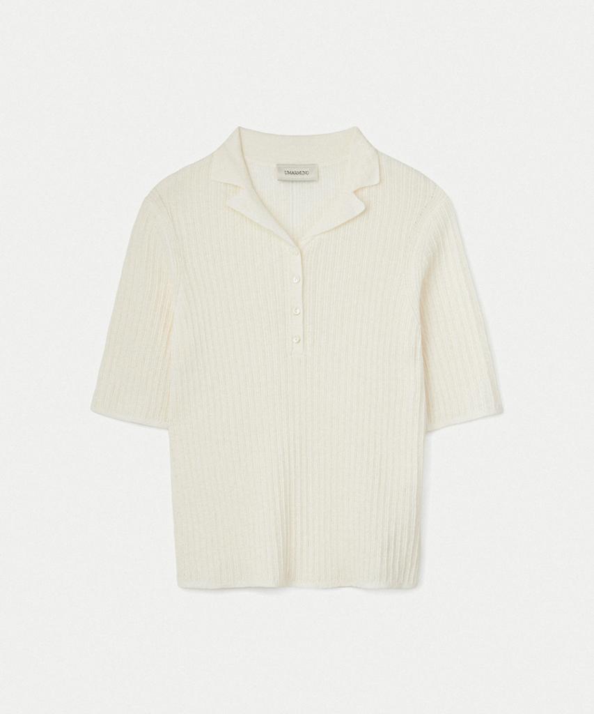 UMARMUNG Linen Cotton Ribbed Collared Pullover_Ivory