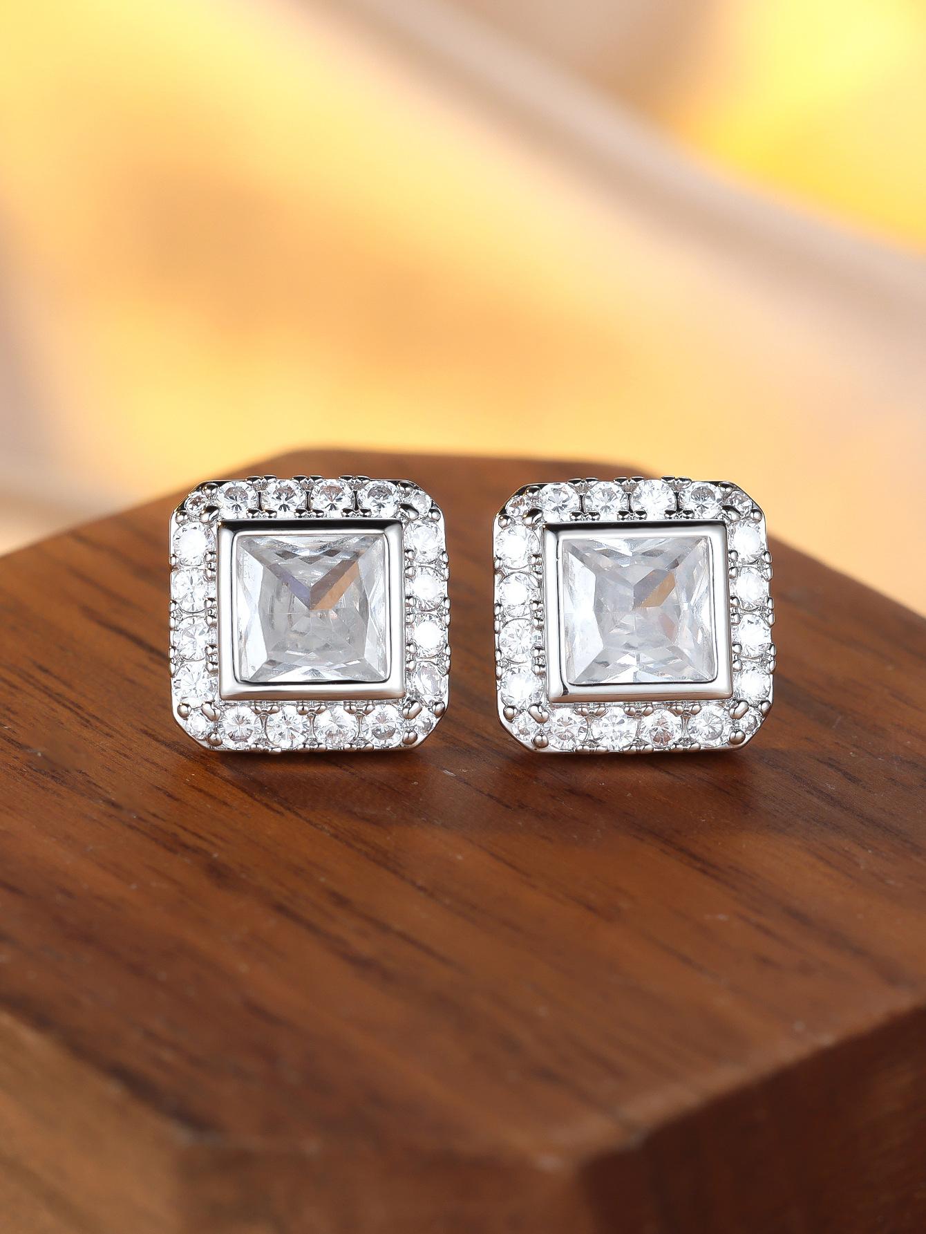 

New white K square white diamond simple stud earrings for women, simple and versatile temperament earrings