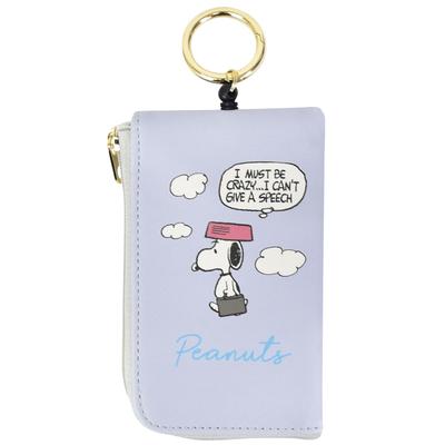 Snoopy Card Case with Retractable Synthetic Smart Retractable Key 2 Card Small Item Compartment Holder/Pass Case/Key Reel, Leather, Key, Car/Bicycle