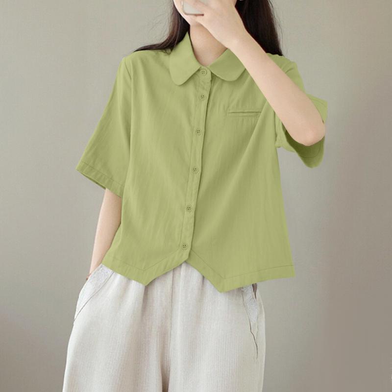 ZANZEA Bluză casual lejeră cu mâneci pe jumătate și guler turn-down pentru femei