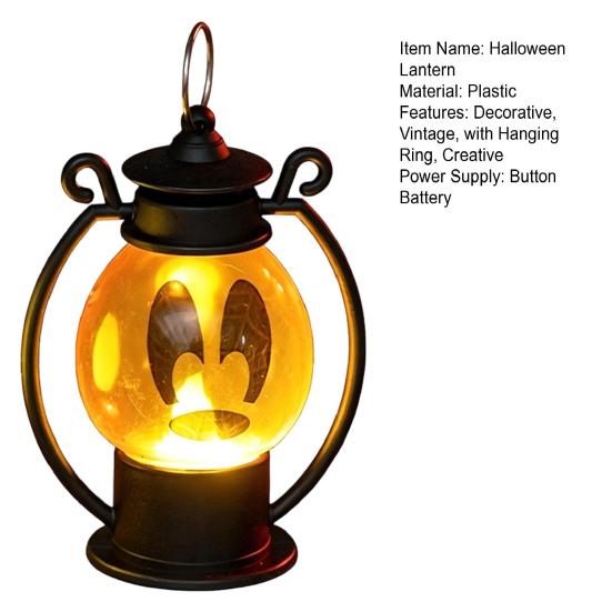 Halloween Party Prop Ghost Face Night Light, Portable Retro LED Lamp with Hanging Simulated Flame Ring, Battery Operated Vintage Horse Lantern