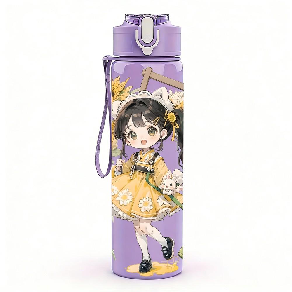 1PC Girl Holding Painting Art Board Pattern 750ml Color Plastic Sports Water Bottle Leakproof Flip Straw Lid Suitable for Sports Office Home Use