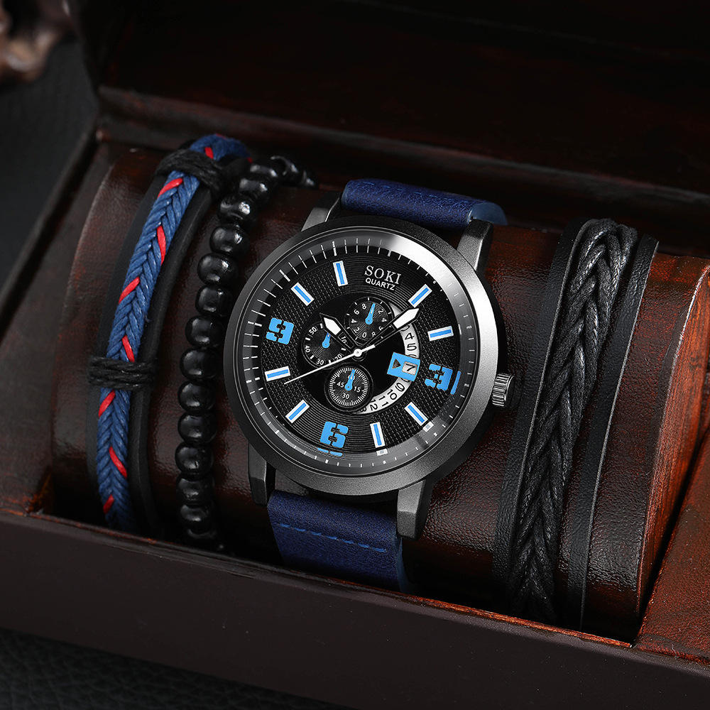 NW1490   Luxury  2024 Men's Casual Leather Watches Wrist Perfect Charm Bracelets Watches Set