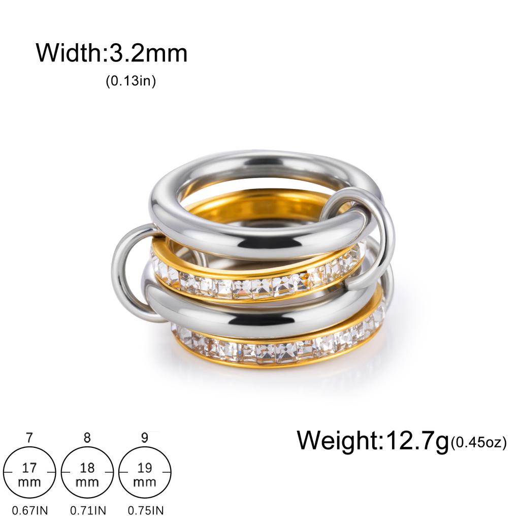 Lucktune Elegant Multiple Layer Stackable Rings Shiny Zircon Women's Finger Ring Stainless Steel Minimalist Gold Color Jewelry