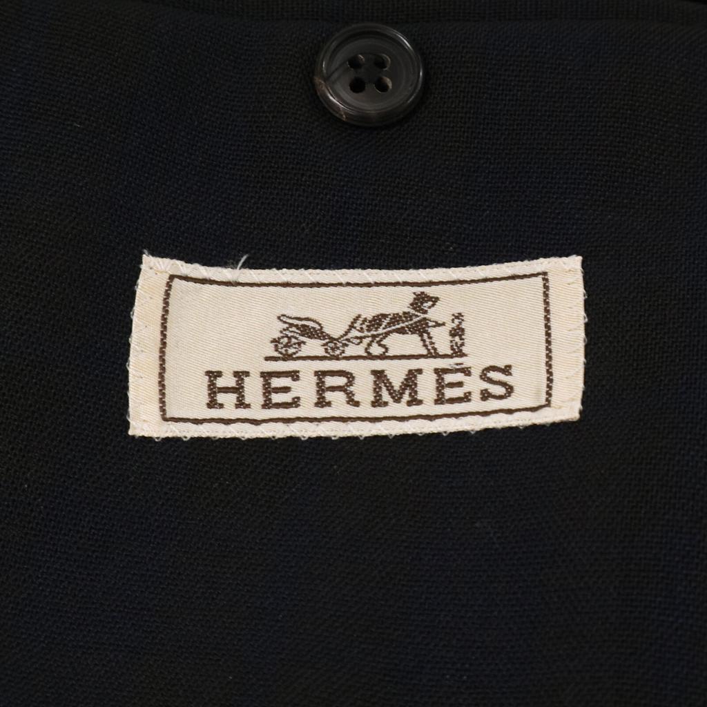 Hermes [Ausgezeichneter Zustand/Inland autorisiert] G19821 Check Wolle Maßjacke Jacke 48 Marine x Khaki Gebraucht