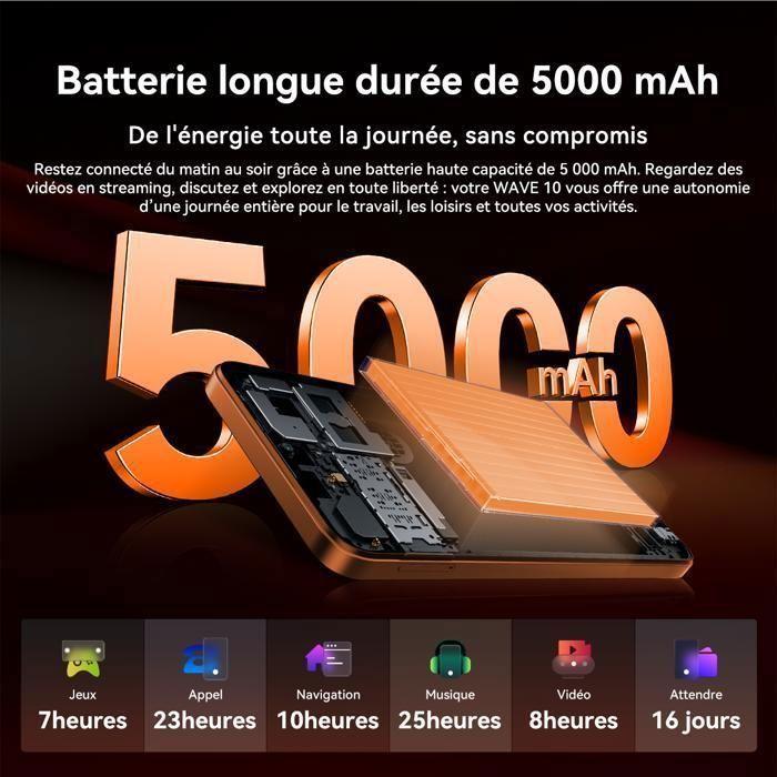 Blackview WAVE 10 Smartphone 6.88" 120Hz 24Go(8+16) + 128Go/jusqu'à 2To 5000mAh Android 16 32MP Téléphone 4G Double Sim GPS - Orange