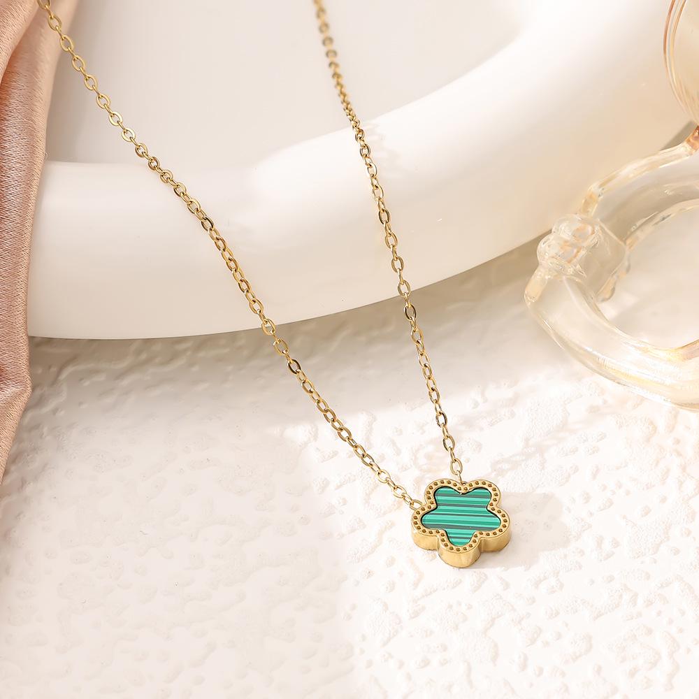 SHEIN 18K Gold-Plated Five-Petal Flower Jewelry Set: Bracelet, Necklace & Stud Earrings In Non-Fading Titanium Steel