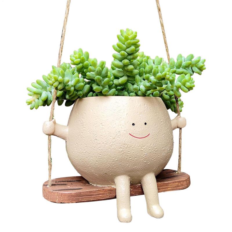 

Swing Smiling Flower Container Resin Cartoon Flowerpot Creative Wall Hanging Head Planter Home Garden Patio Decor Accessories CN
