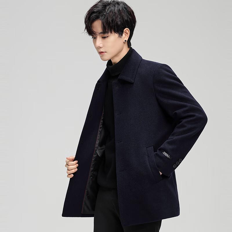FAPAI Men's 88% Wool Blend Single-Breasted Mid-Length Coat