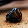 Vintage Handmade Turkish Black Zircon Rings Retro Men Stainless Steel Tiger Eye Stone Rings Classic Wedding Engagement Jewelry