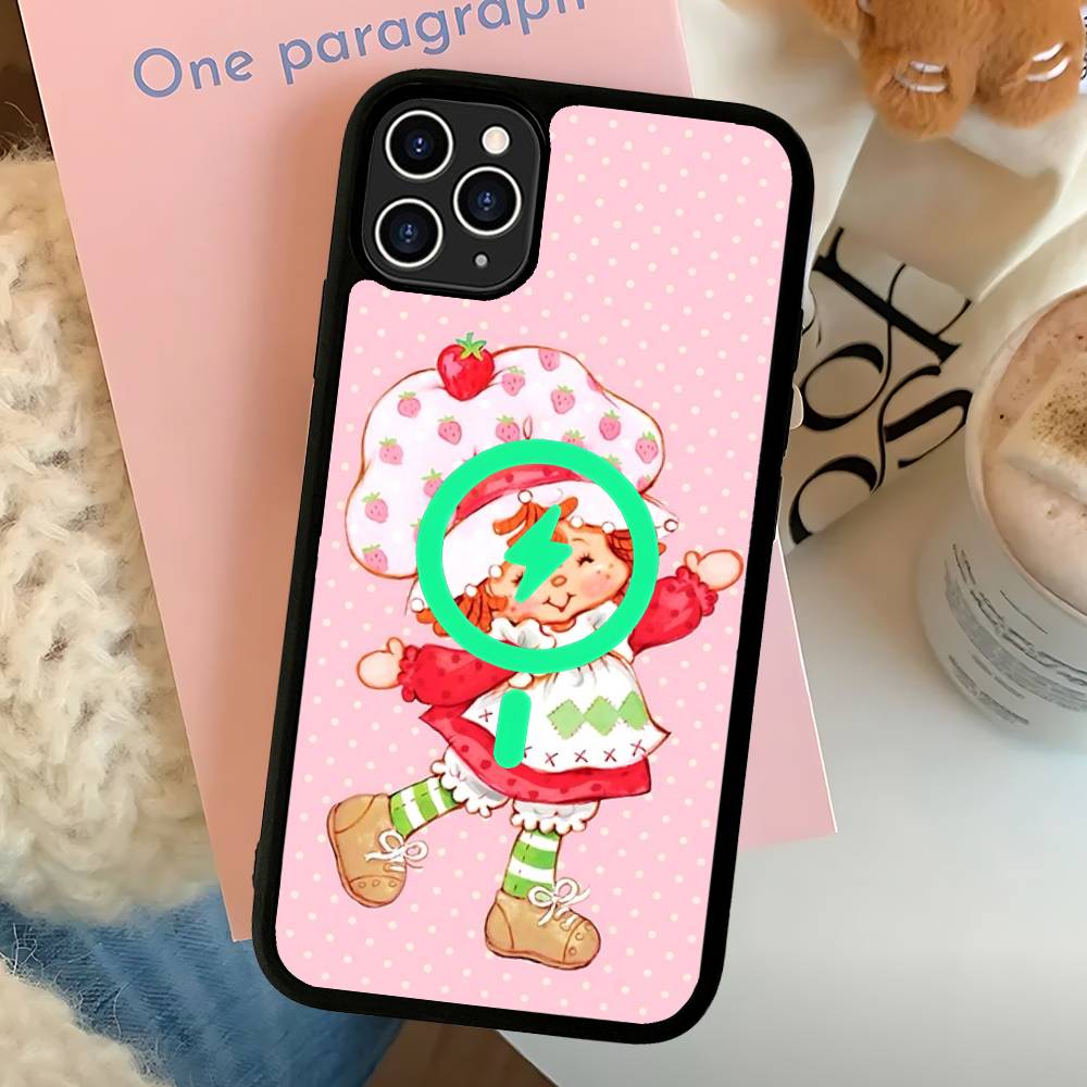 Cartoon Girl S-Strawberry S-Shortcake Magnetic Matte Phone Case For IPhone 16 17 15 14 12 11 For Magsafe Wireless Charge Cover