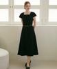 Peohaebseubaianna (Set) Square Neck Flare Long Dress Bolero Jacket Set