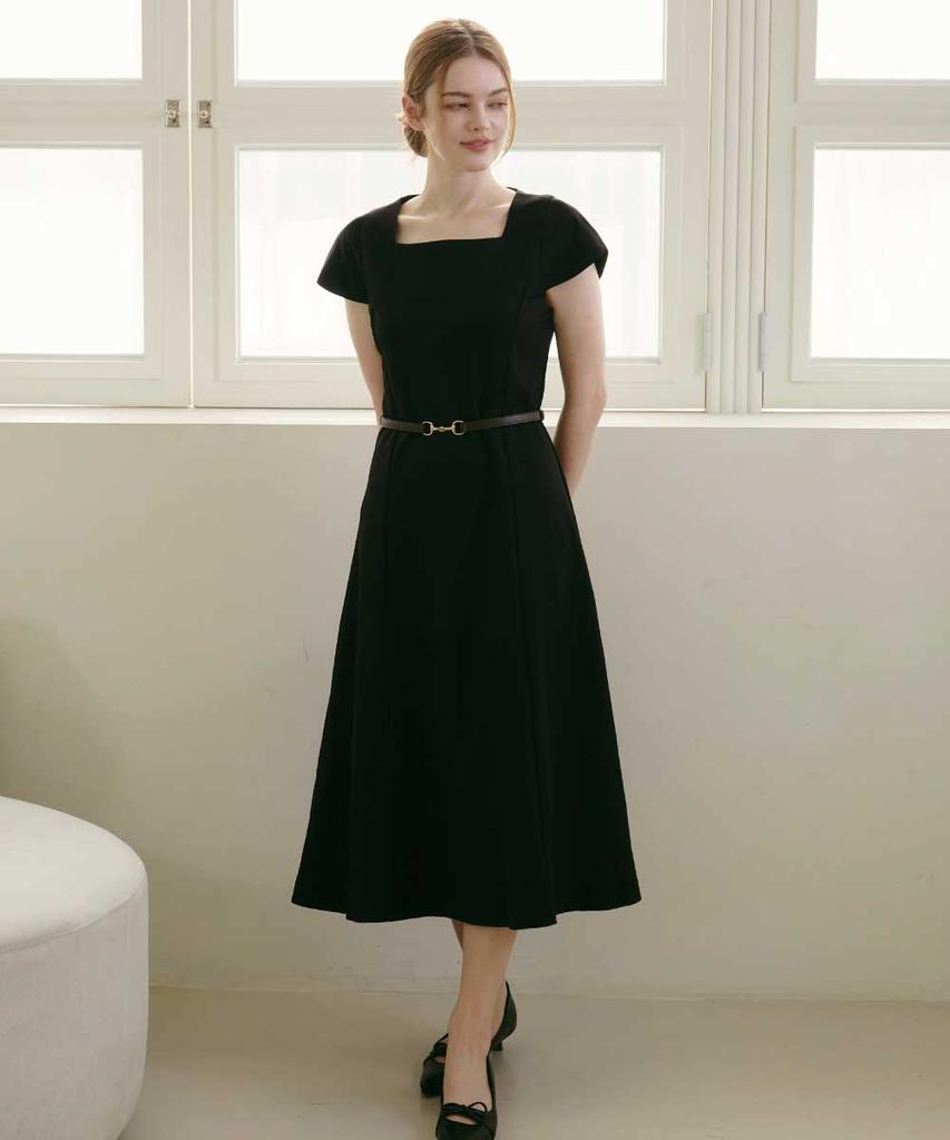 Peohaebseubaianna (Set) Square Neck Flare Long Dress Bolero Jacket Set
