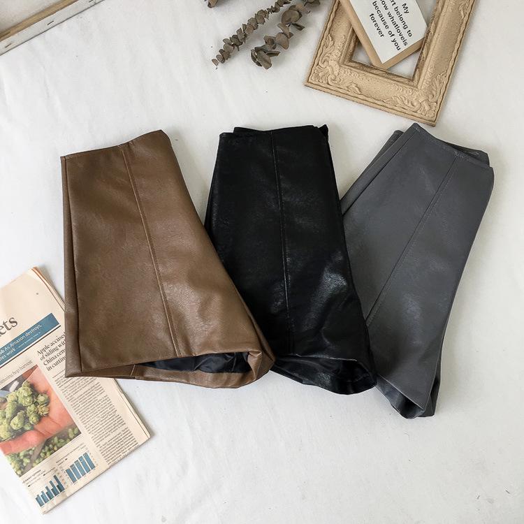 Women's High-Waist Black PU Leather Wide-Leg Shorts - Autumn/Winter 2023