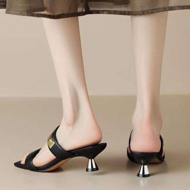 Square Toe Women High Heels Slippers Luxury Heeled Sandals Party New 2025 Summer Shoes Sexy Dress Designer Woman Brand Pumps